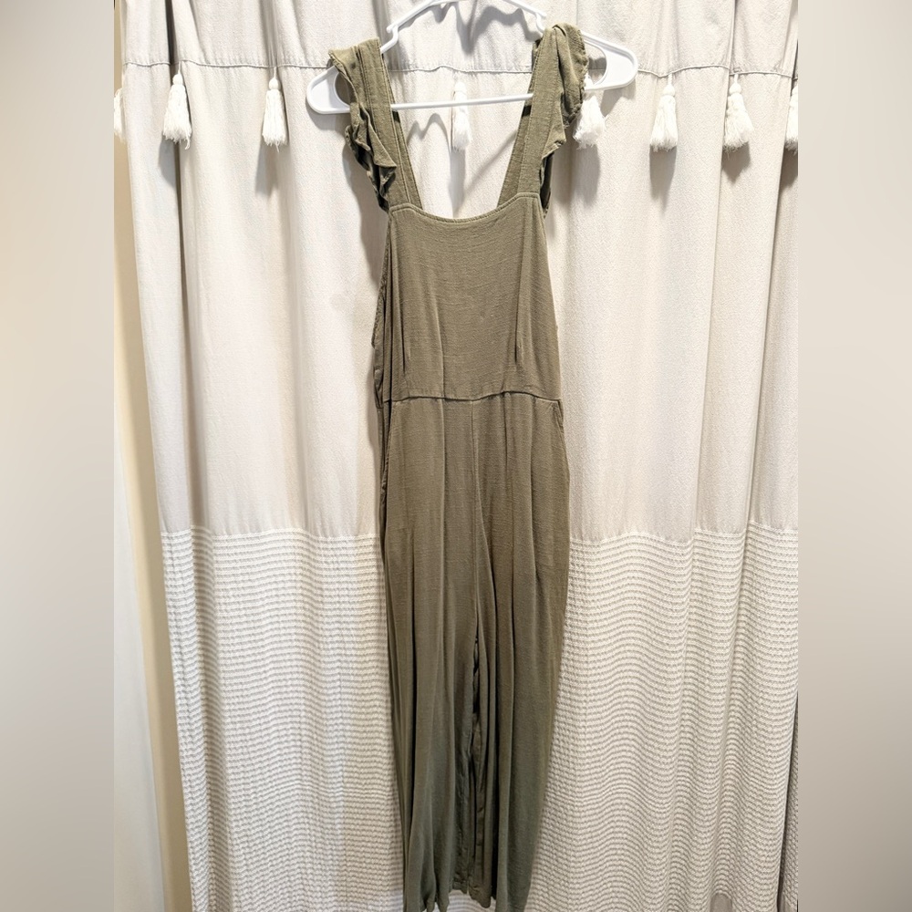 New Olive Green Jumpsuit with Ruffle Straps